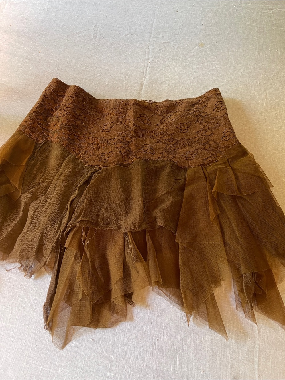 Free People Brenda Knight Nigel Preston Brown Fairy Chiffon Mini Skirt Y2K Silk